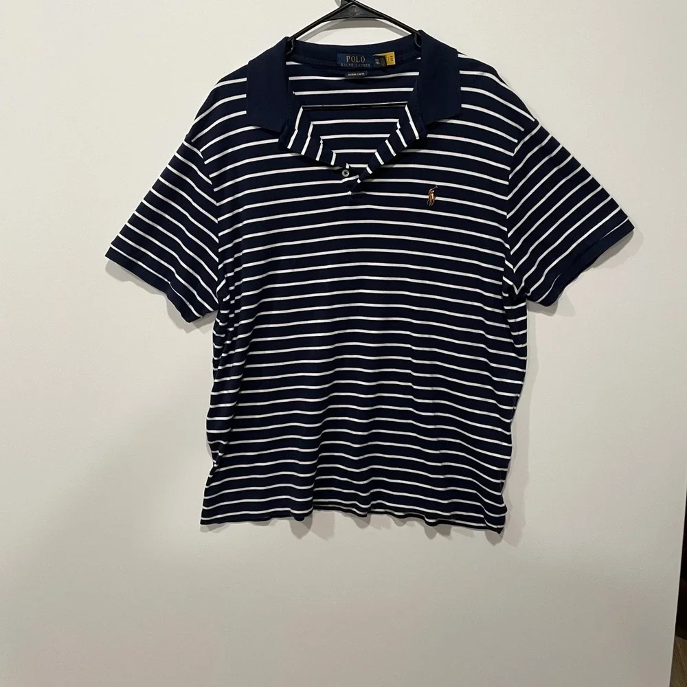 Polo Ralph Lauren Mens XXL Striped Custom Slim Fit‎ SS Polo Shirt Flesh Pony